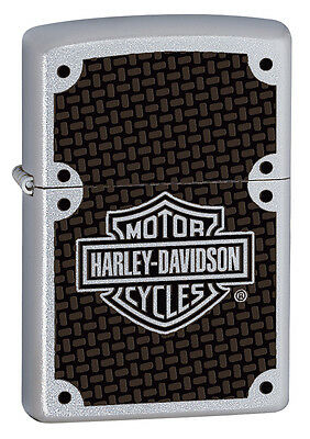 Zippo Harley Davidson Satin Chrome Lighter With Carbon Fiber Logo, #  24025, Nib