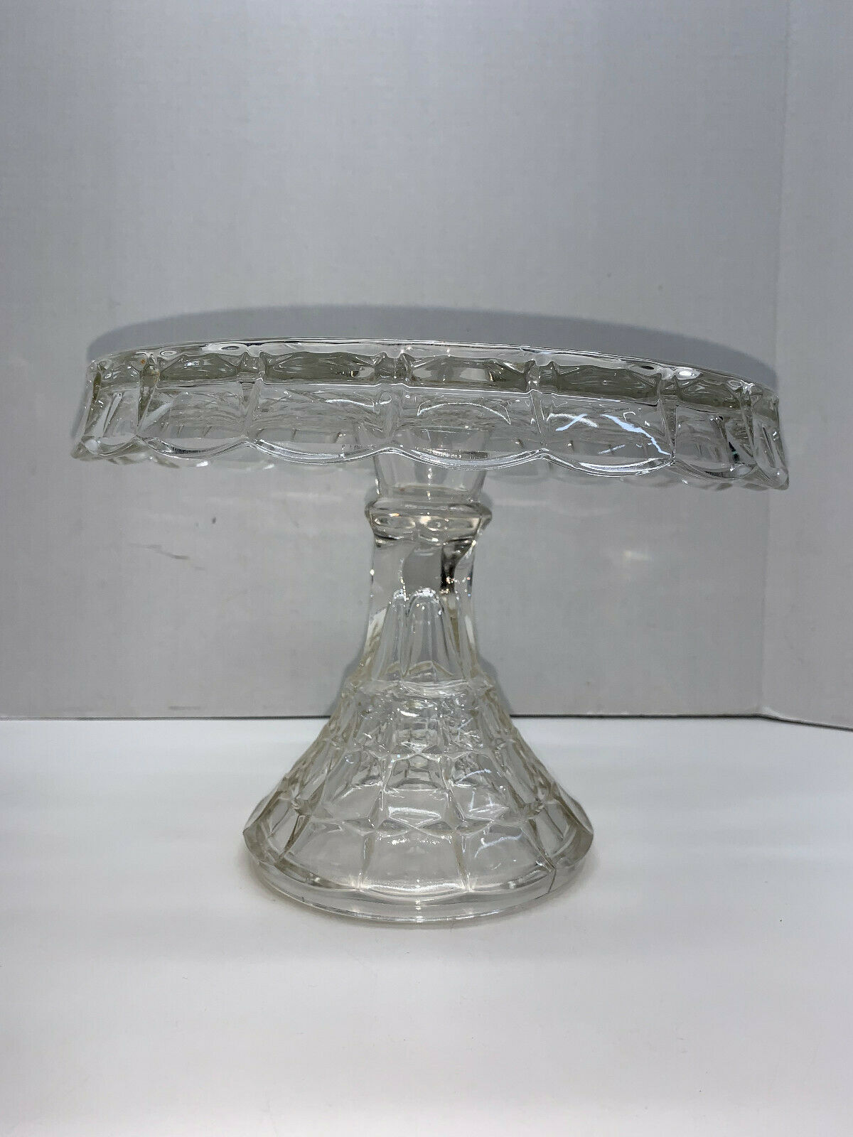 Vintage Indiana Glass Constellation 10" Clear Round Pedestal Cake Stand Rum Well