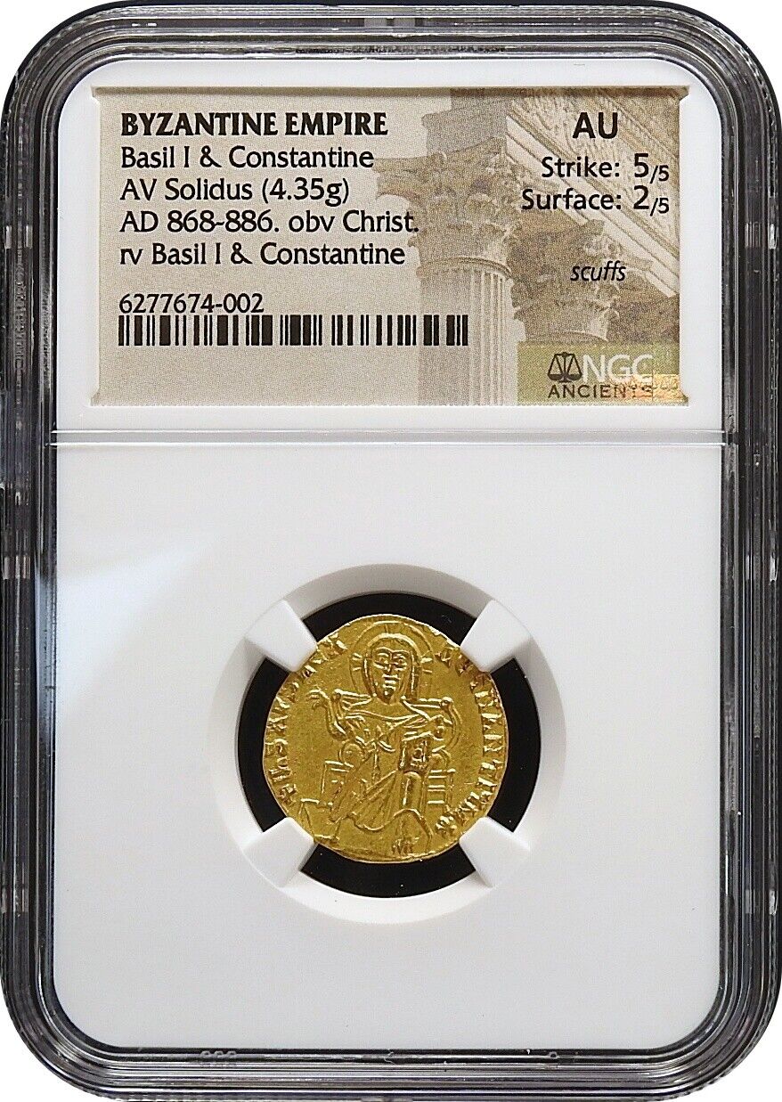 Byzantine Basil I & Constantine Ad 868-886 Av Solidus Gold Ngc Au 5/5 2/5 Scuffs