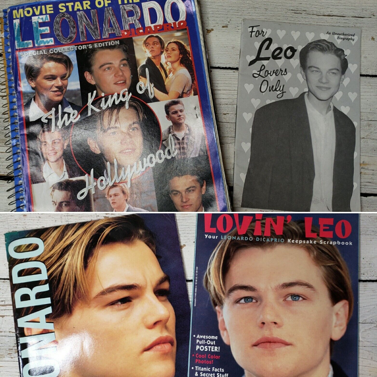 Leonardo Dicaprio Lot - Scrapbook With 53 Teen Magazine Pinup Posters + 3 Books