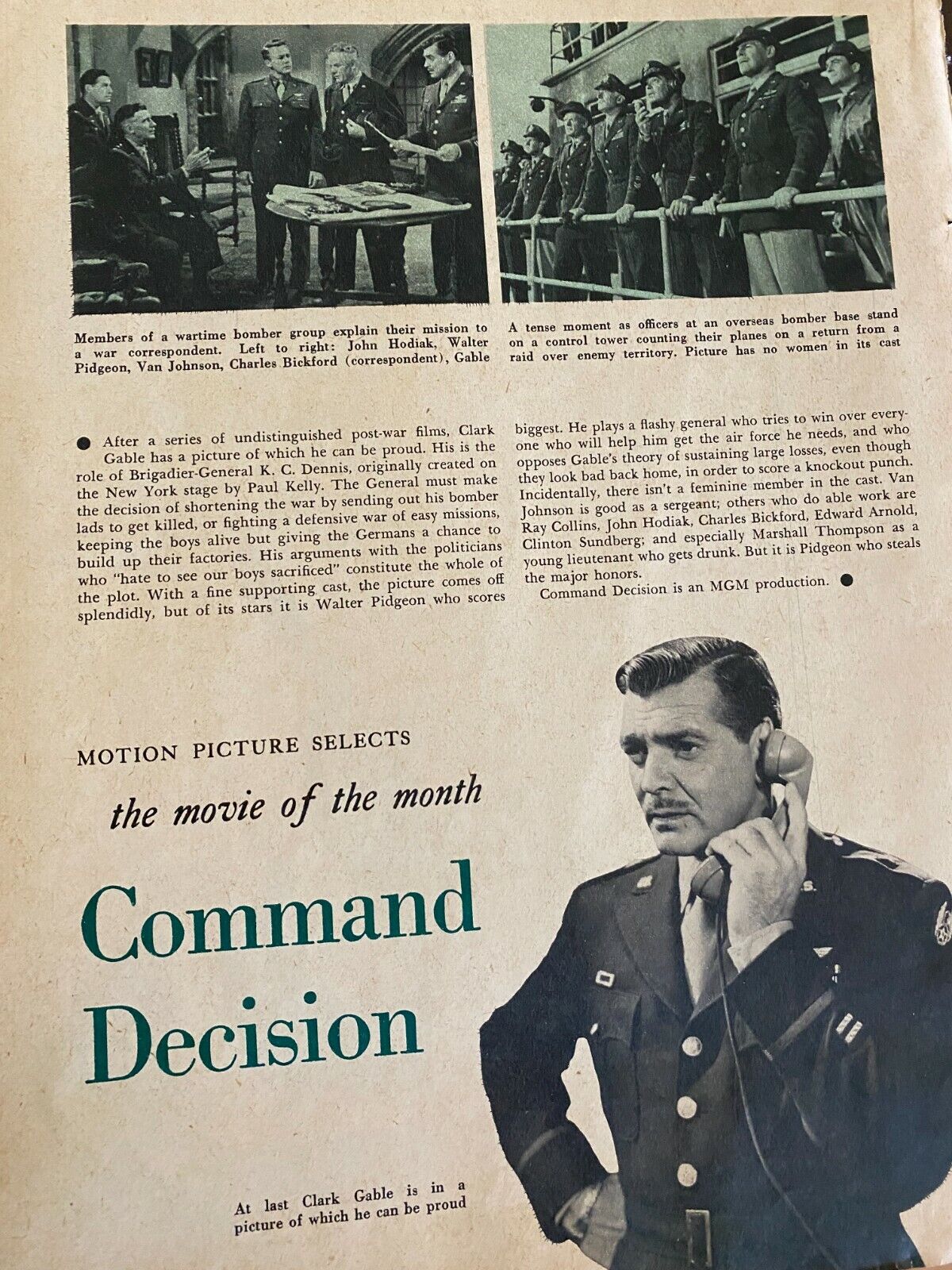 Command Decision, Clark Gable, Full Page Vintage Clipping
