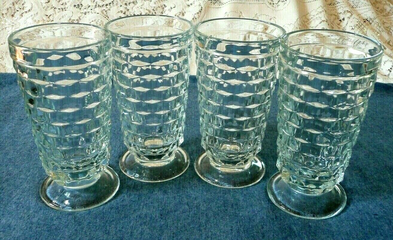 Set Of 4 Indiana Glass Whitehall Stacked Cube Iced Tea Glasses 16 Ozs