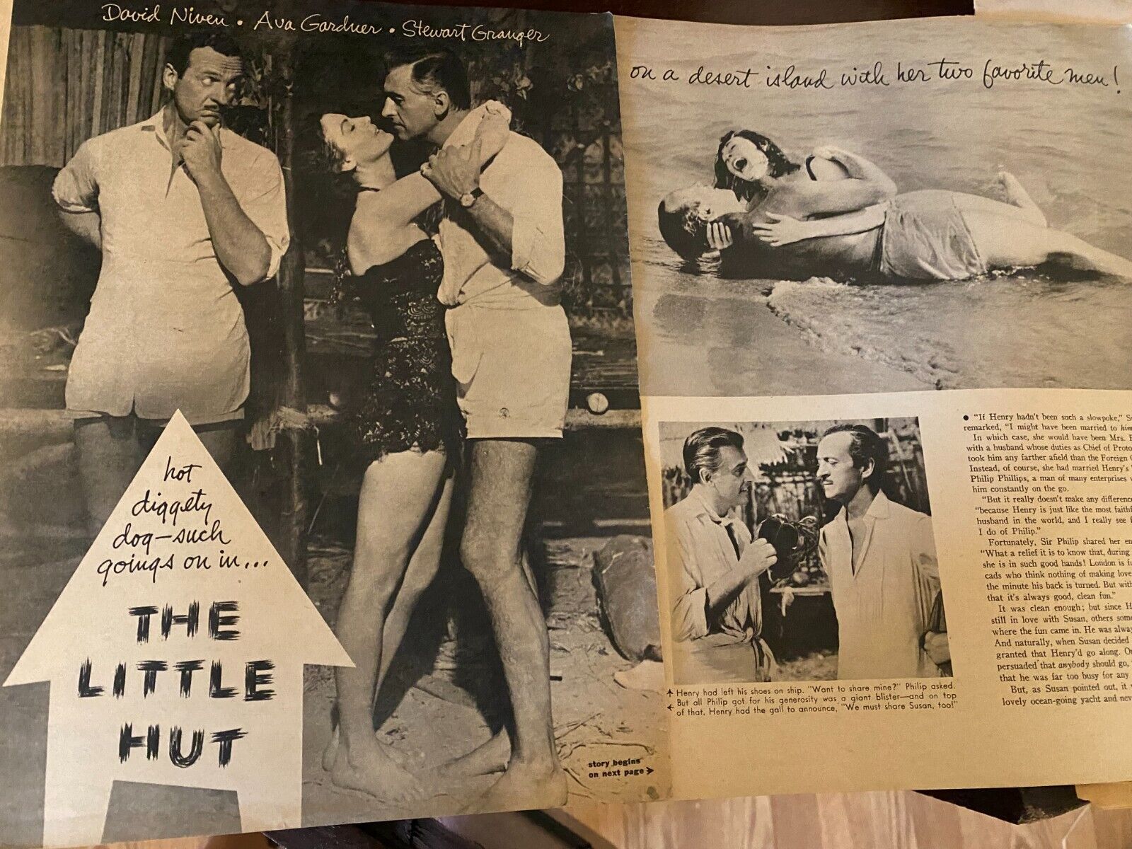 The Little Hut, Ava Gardner, Stewart Granger, Five Page Vintage Clipping