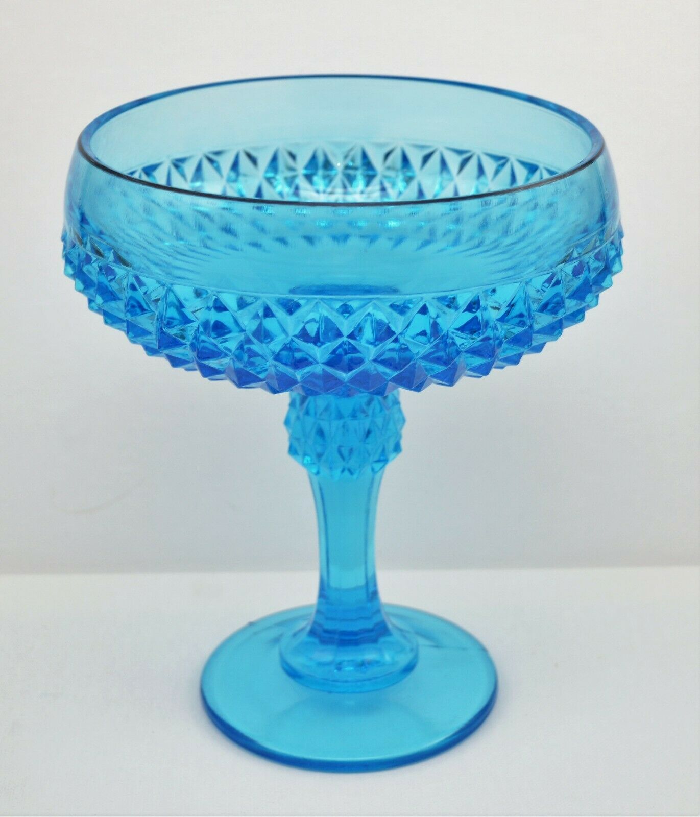 Vtg. Indiana Diamond Point Electric Blue Candy Dish Compote